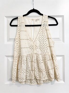Melrose + Market Ivory Eyelet Embroidered Peplum Sleeveless Top Size S
